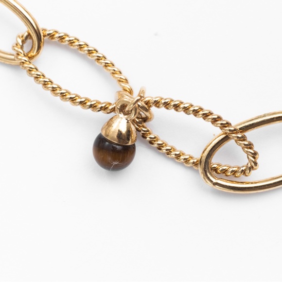 Gold tone large link oval link necklace with delicate brown beads gold tone 18” - Picture 8 of 13